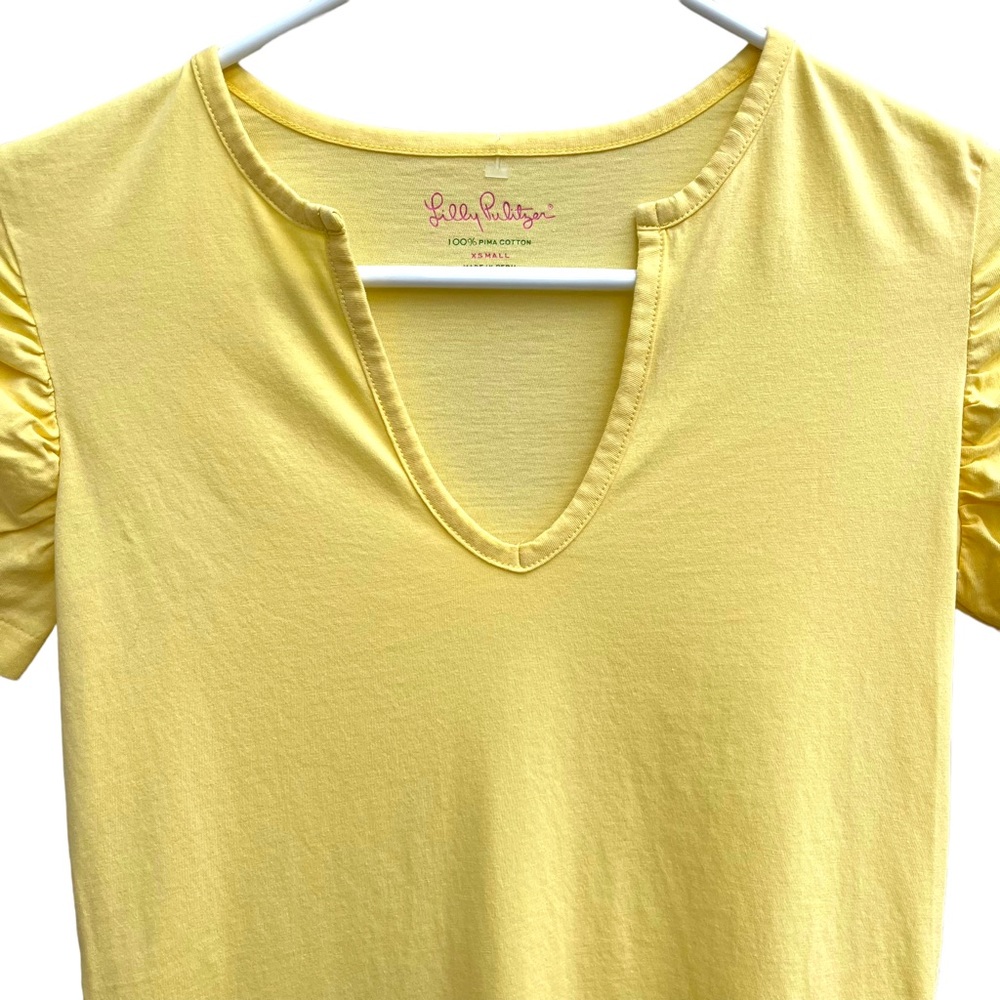 Lilly Pulitzer Women’s Shirt Top Size Extra Small Lana Slub Ruched Sleeve Yellow - Picture 3 of 8